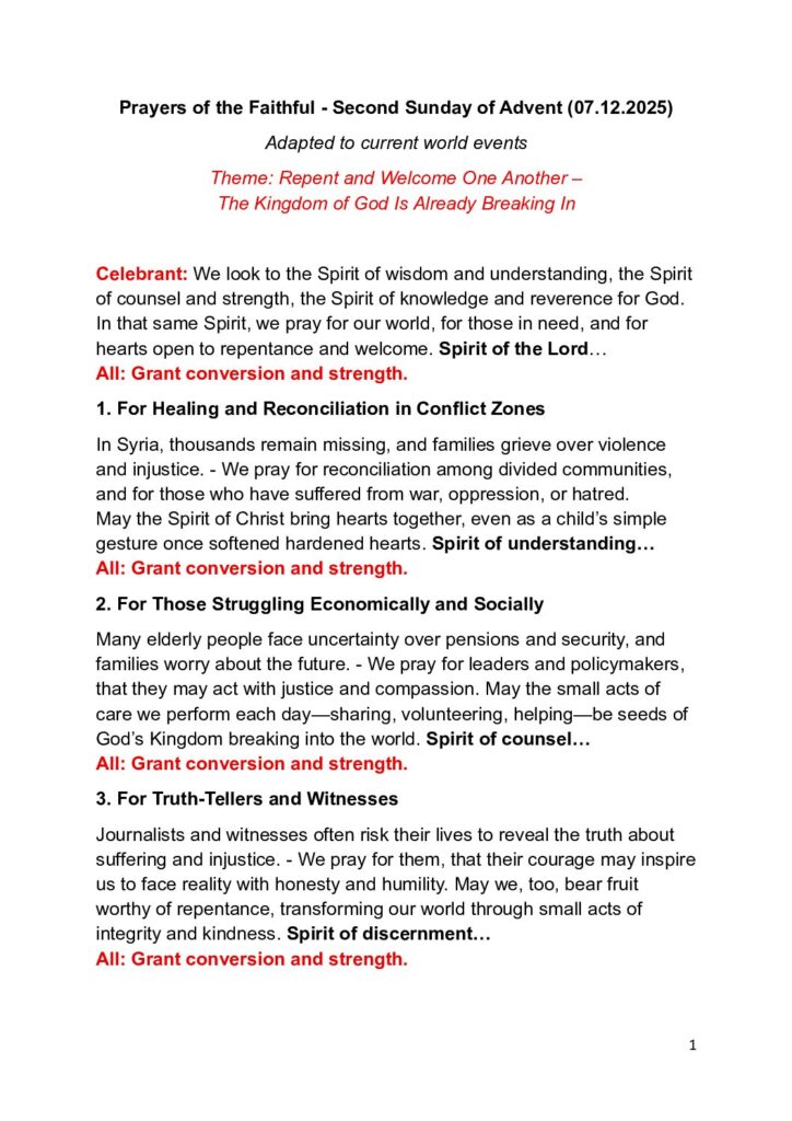 thumbnail of Prayers of the Faithful (English, French, German and Italian)