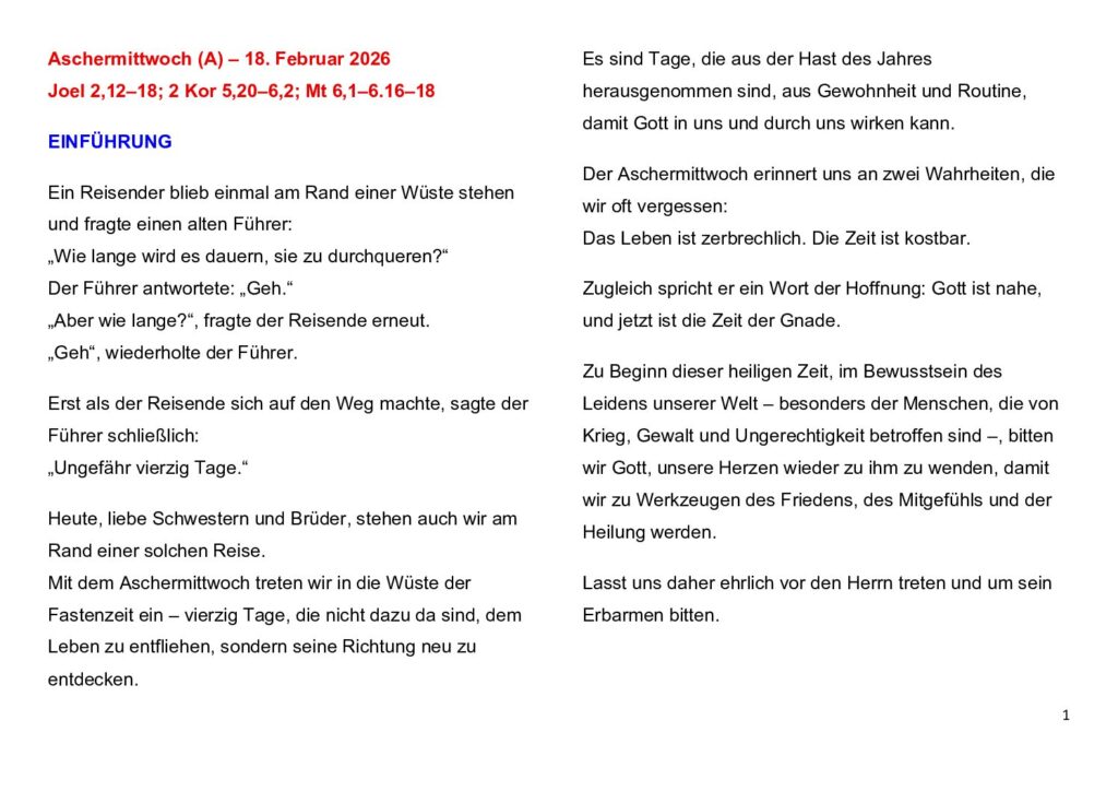 thumbnail of Aschermittwoch bis Samstag (A) 2026 – Deutsch