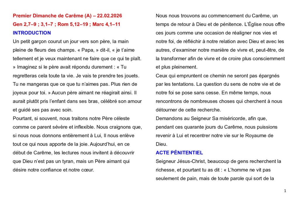 thumbnail of Première semaine de Carême – A -2026 – French