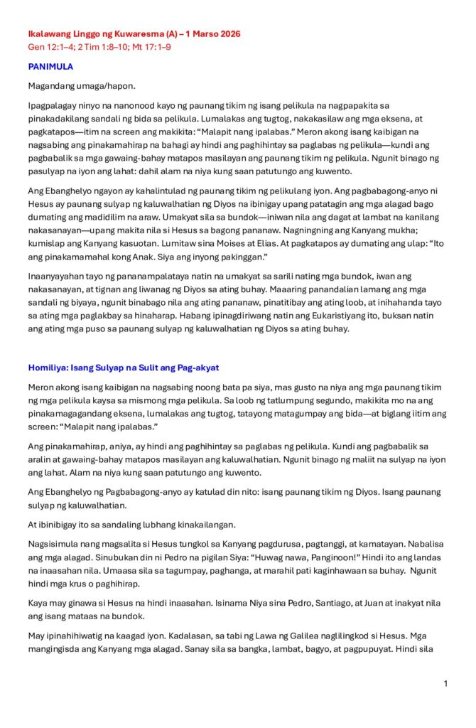 thumbnail of Second Sunday of Lent -A – 2026- Filipino