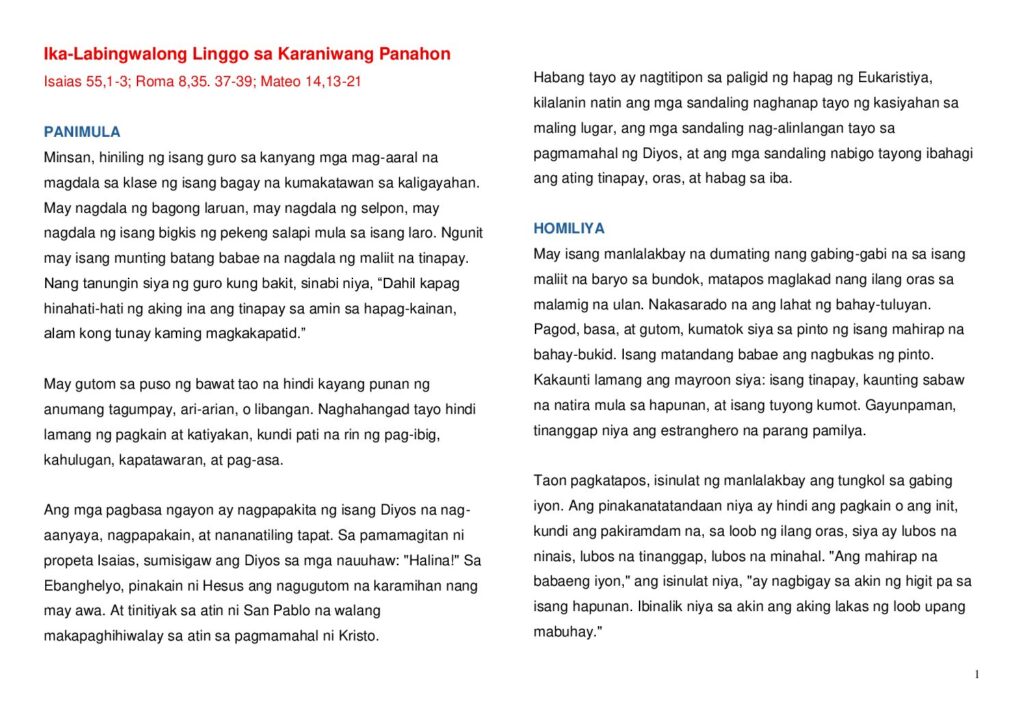 thumbnail of 18th Sunday Ord Year (A) 2026 – Filipino