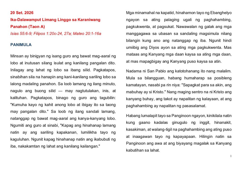 thumbnail of 25th Sunday of Ord Year (A) 2026 – Filipino