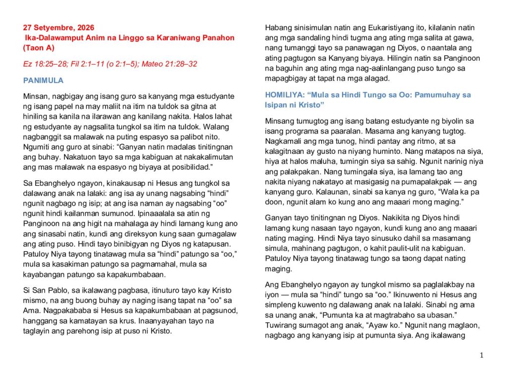 thumbnail of 26th Sunday Ord Year (A) 2026 – Filipino