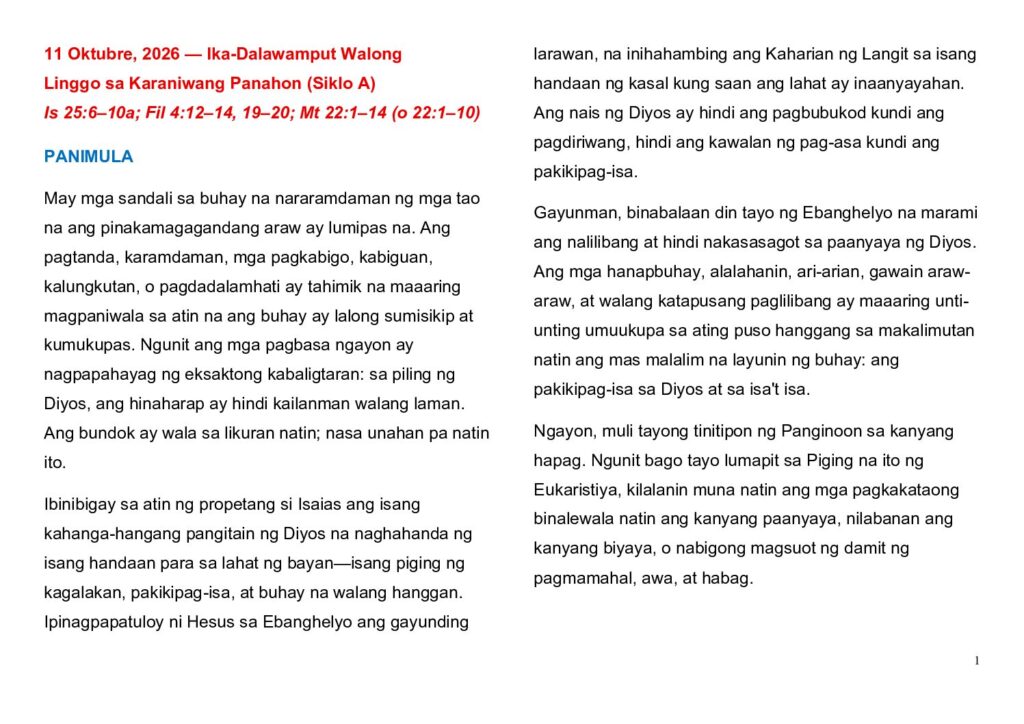 thumbnail of 28th Sunday Ord Year (A) 2026 – Filipino