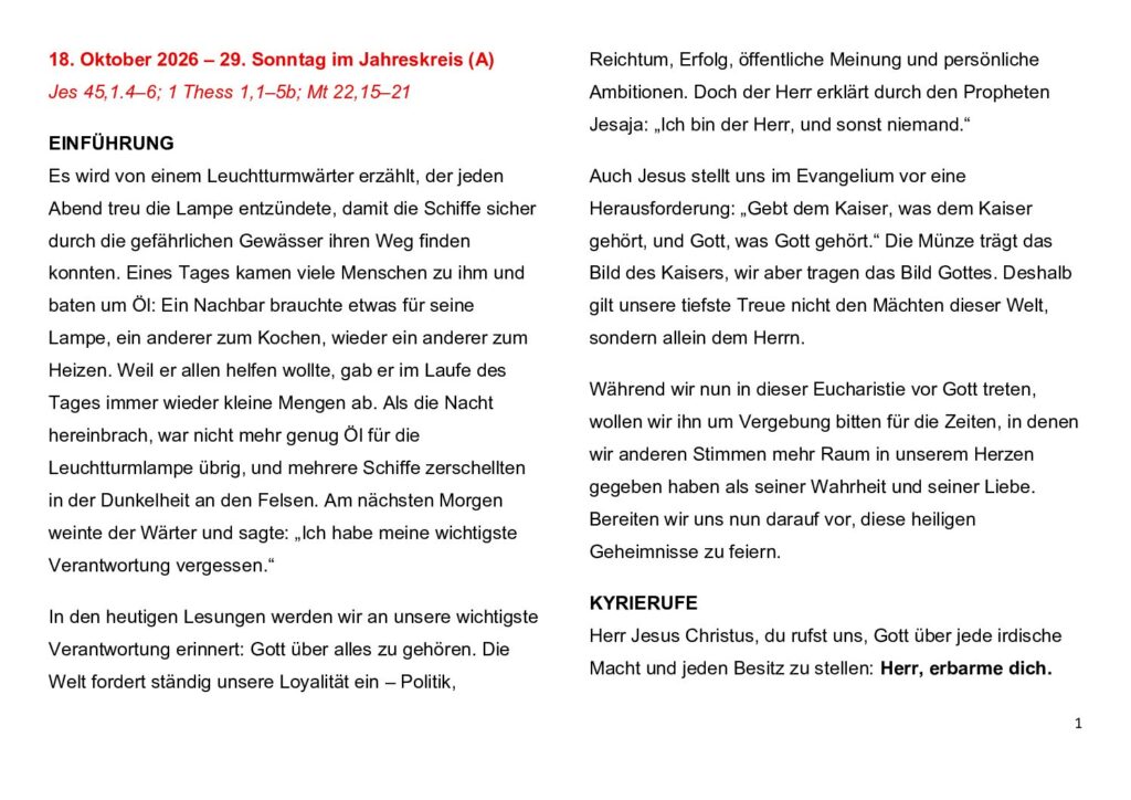 thumbnail of 29.Week Ord. Year 2026 (A) – Deutsch