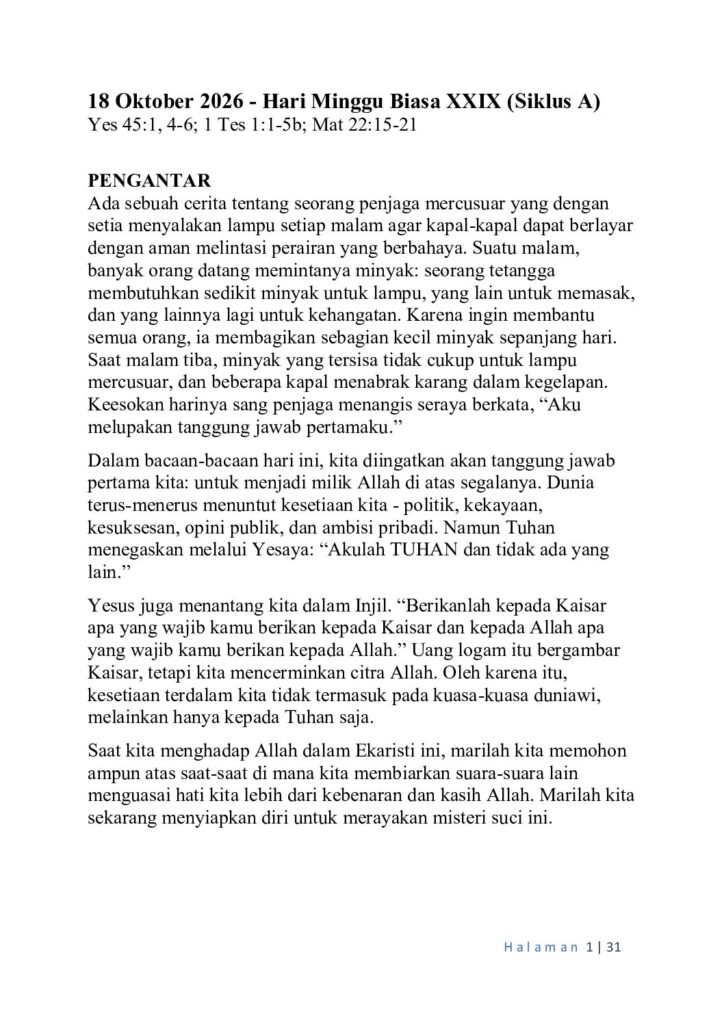 thumbnail of 29th Week of Ord Year (A) Indonesian