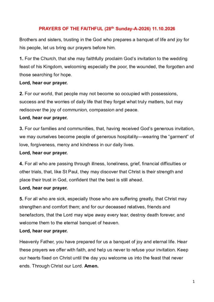 thumbnail of PRAYERS OF THE FAITHFUL (28th Sunday-A-2026)