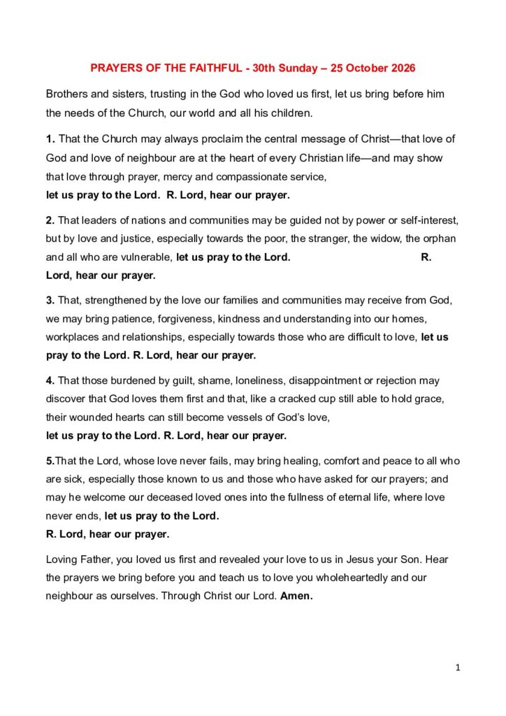 thumbnail of PRAYERS OF THE FAITHFUL (30th Sunday – A- 25.10.2026)